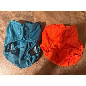 Lot of 2 Kanga Care Rumparooz Teal Orange Reusable Cloth Diaper Covers One Size